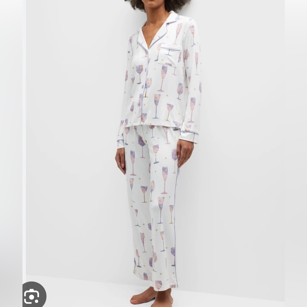 NWT PJ Salvage Ivory champaign glass print pj set